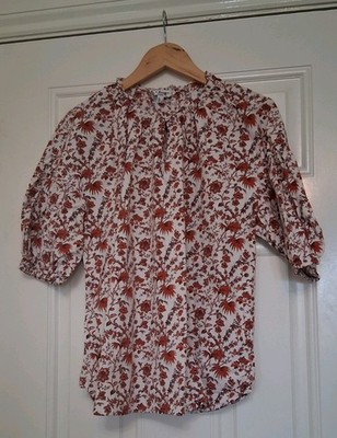 L.K. Bennett Floral Red and White Cotton Top UK 10 US 6 EU 38