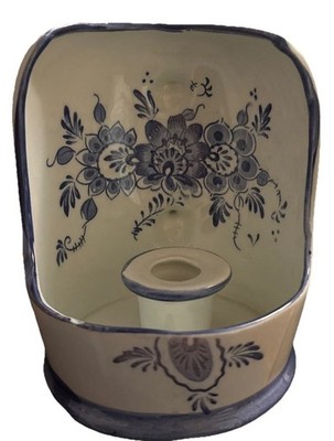 Vintage Blue Delftware Porcelain Chamber Candle Holder for Wall or Tabletop
