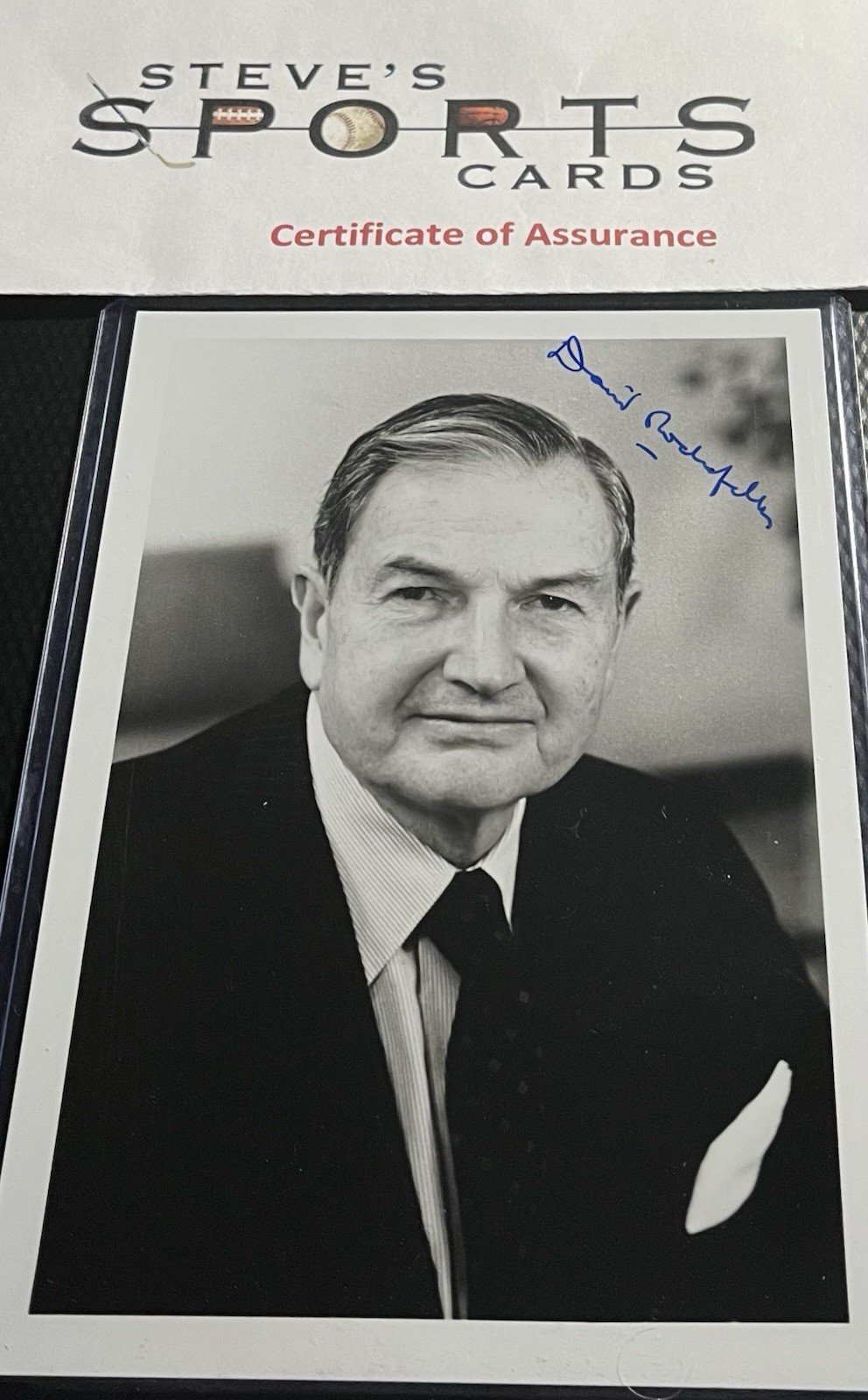 David Rockefeller Hand Signed 5x7 Black & White Photograph w/ COA & Top Loader