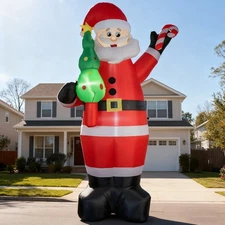 7FT LED Christmas Inflatable Santa Claus Holding Xmas Tree Blow Up Yard Decors
