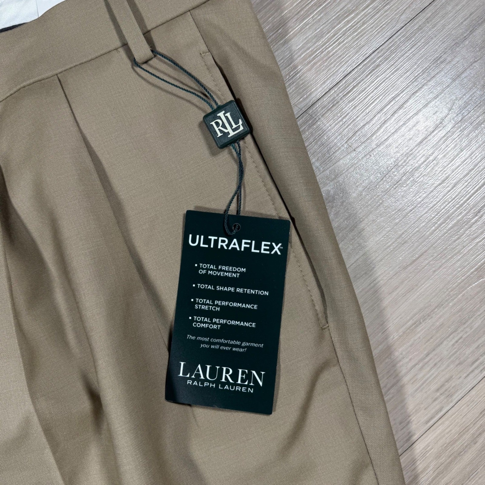 Ralph Lauren UltraFlex High Performance Wool Dress Pants Pleated Tan Size 42x30 thumbnail 2
