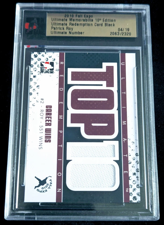 🔥#/19 PATRICK ROY DUAL RELICS TOP10 WINS 2010 IN THE GAME USED ITG ULTIMATE MEM - Image 2 of 4