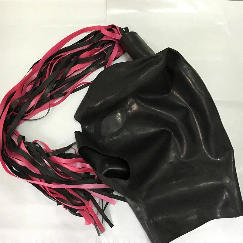 Latex Hood with Latex Wig&Back zipper Rubber Mask Cosplay Club Wear BDSM Fetish - Image 3 of 4