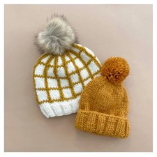 The Blueberry Hill Kids Toddler Baby 12-24 Month Knit Beanie Mustard White Grid