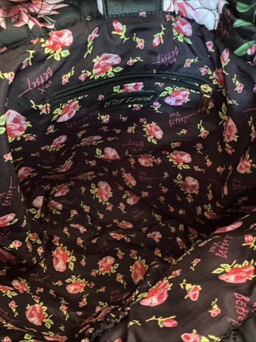 Betsy Johnson black quilted Rose bag multicolor large tote Great Condition - Picture 9 of 11