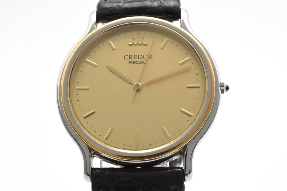 [EXC+5] Reloj de cuarzo para hombre SEIKO CREDOR 8J81-6B00 esfera dorada bisel de 18 quilates de JAPÓN Foto 4 de 4