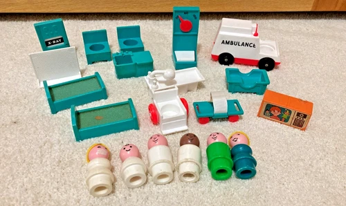Vintage 1970s Fisher Price Little People CHILDREN'S HOSPITAL Accessories