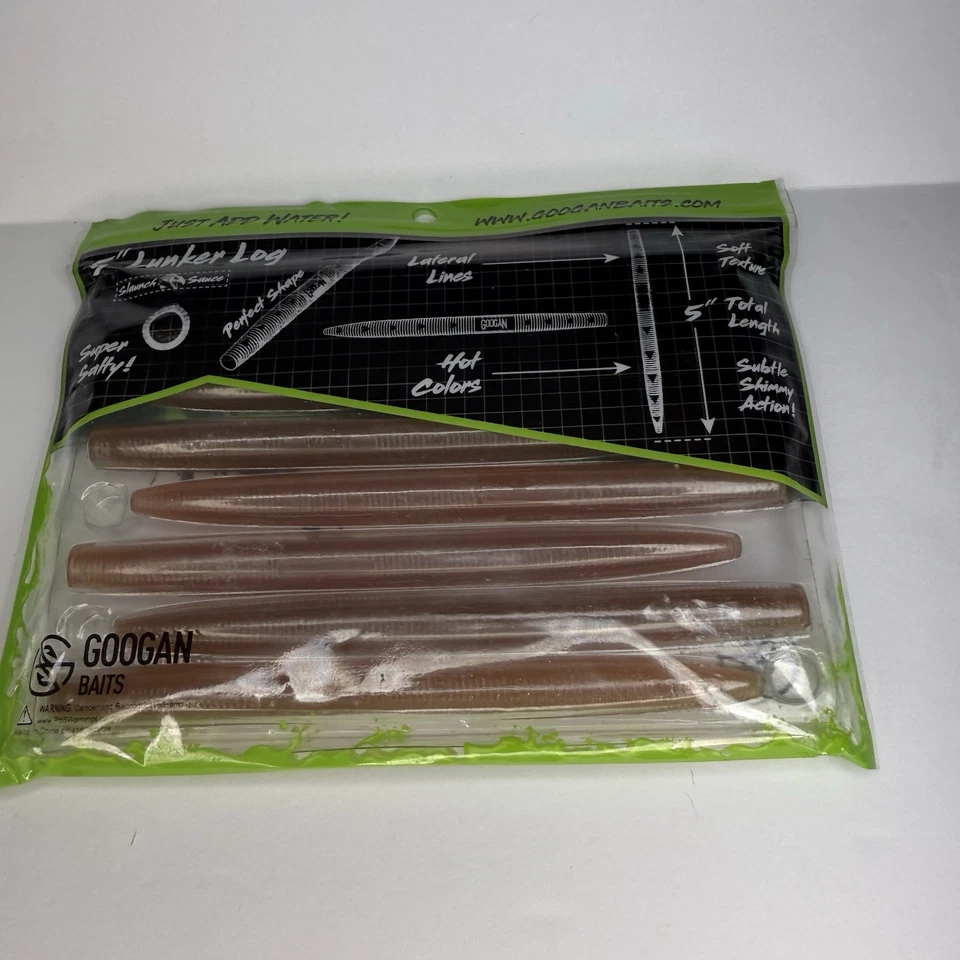 "Señuelo de pesca Googan Baits Lunker Log 5"" canela (8 paquetes) plástico suave gusano lubina" Foto 4 de 4