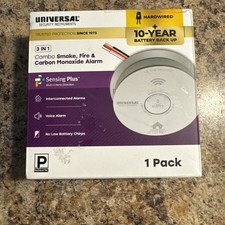Universal 3 in 1, Smoke Carbon Monoxide Alarm with Voice Alert, Hardwired