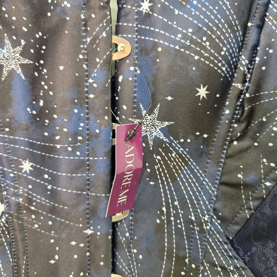 Новый обожаю меня на косточках корсет трусики комплект большой черный синий космический звезда оборки кружевная отделка - Изображение 3 из 4