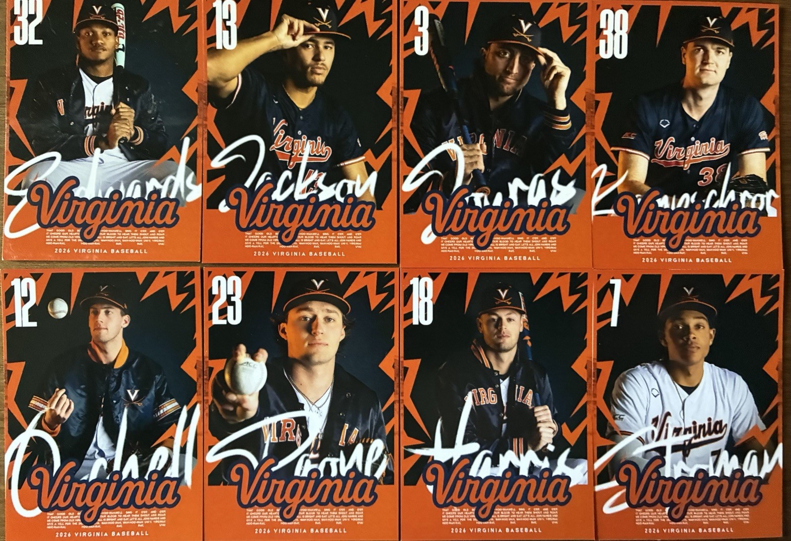 2026 Virginia Cavaliers Baseball Set 3 SGA JAYDEN STROMAN SAM HARRIS ACC UVA