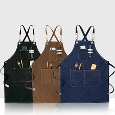 1 pc Thick Waterproof Canvas Apron with Pockets Adjustable Crossback Design