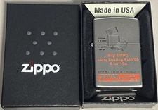 ZIPPO 2020 WINDPROOF LONG LASTING FLINTS SATIN CHROME LIGHTER SEALED IN BOX D165