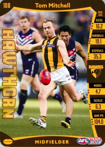 2019 Hawthorn Hawks AFL TeamCoach Card - Tom Mitchell - Picture 1 of 3