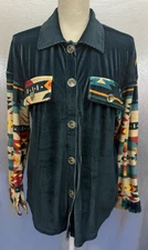 Rowdy Crowd Clothing Shirt Womens Sz S Button Up Southwest Cowboy Velour Velvet