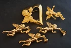 Vintage Cherubs and Angels Themed Gold Tone Brooch Pin Costume Jewelry Lot