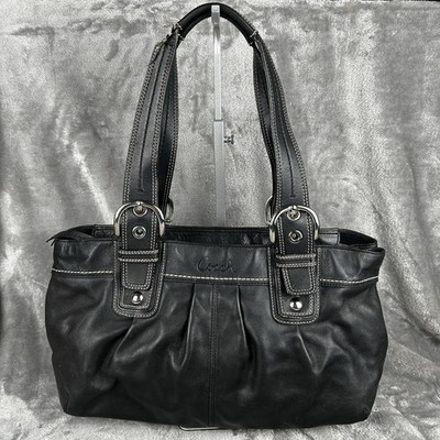 レディース COACH ソーホー プリーツ レザートートバッグ 黒 Y2K F13732