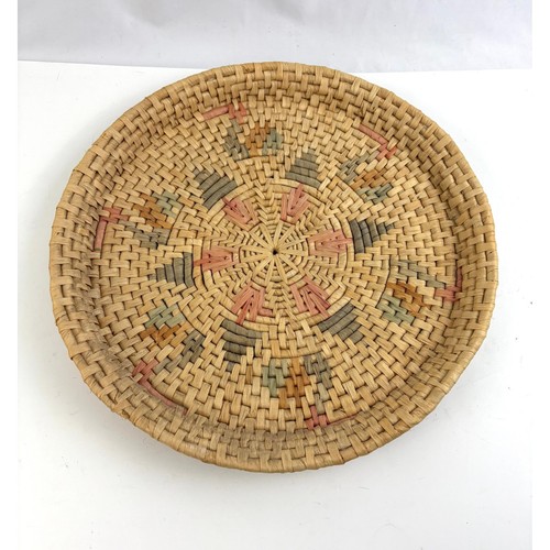 Vtg Southwest Native American Style Basket Tray Papago Tohono Oodham Woven 16"