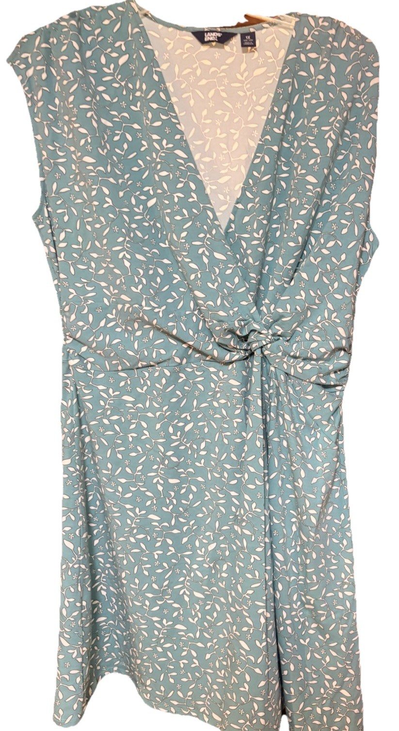 Lands' End Women's Sleeveless V-Neck Dress Size 1X 16-18 Side Cinch/Soft Stretch