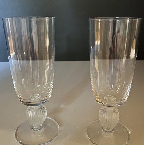 Two-Lalique Langeais French Crystal champagne flute Glass Cup discontinued-