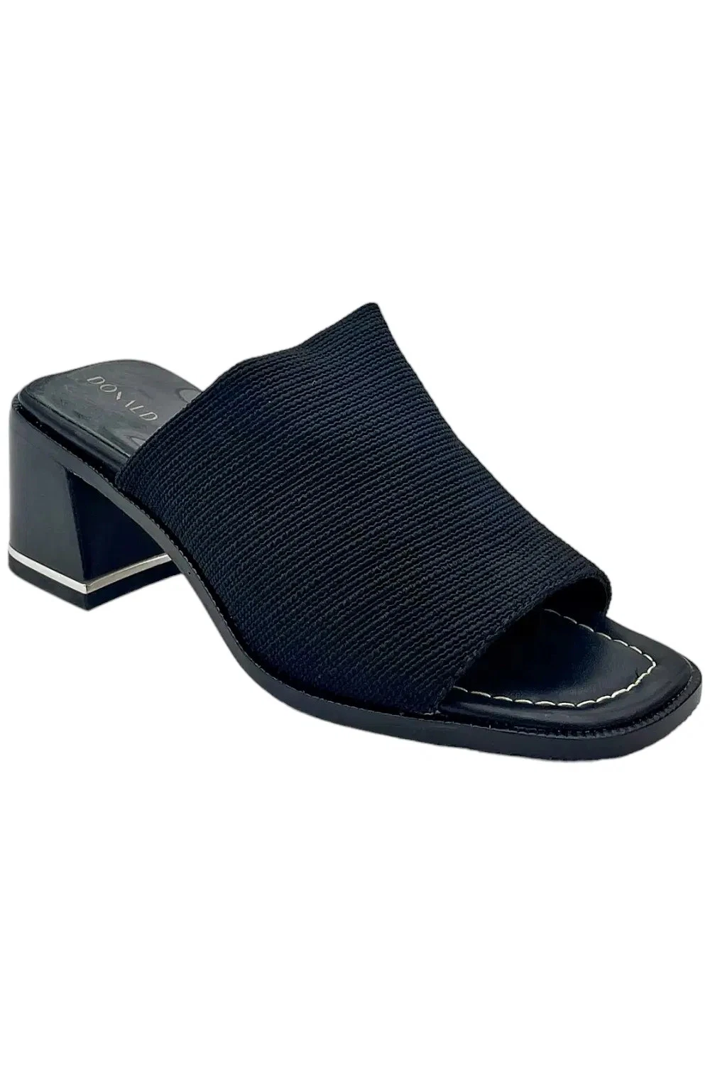 Donald Pliner Women's Haze Stretch Fabric Slip On Heeled Sandal Black