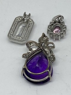 Sterling Silver Shaped Gemstones Pendant Jewelry 3 pcs 11.6g