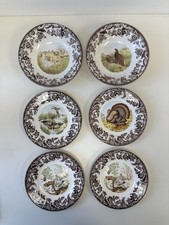 Spode Woodland 4 Side Plates 2 bowls Labrador Red Grouse Turkey Wood Duck Rabbit
