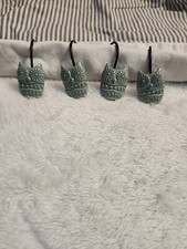 12 Teal Blue Carved Owl Shower Curtain Hooks Bathroom Decor