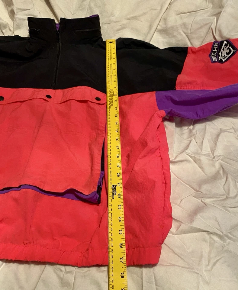 Vintage 80s Gotcha L Windbreaker Jacket Neon With Pockets, Pink, Purple, Black - Image 4 of 4