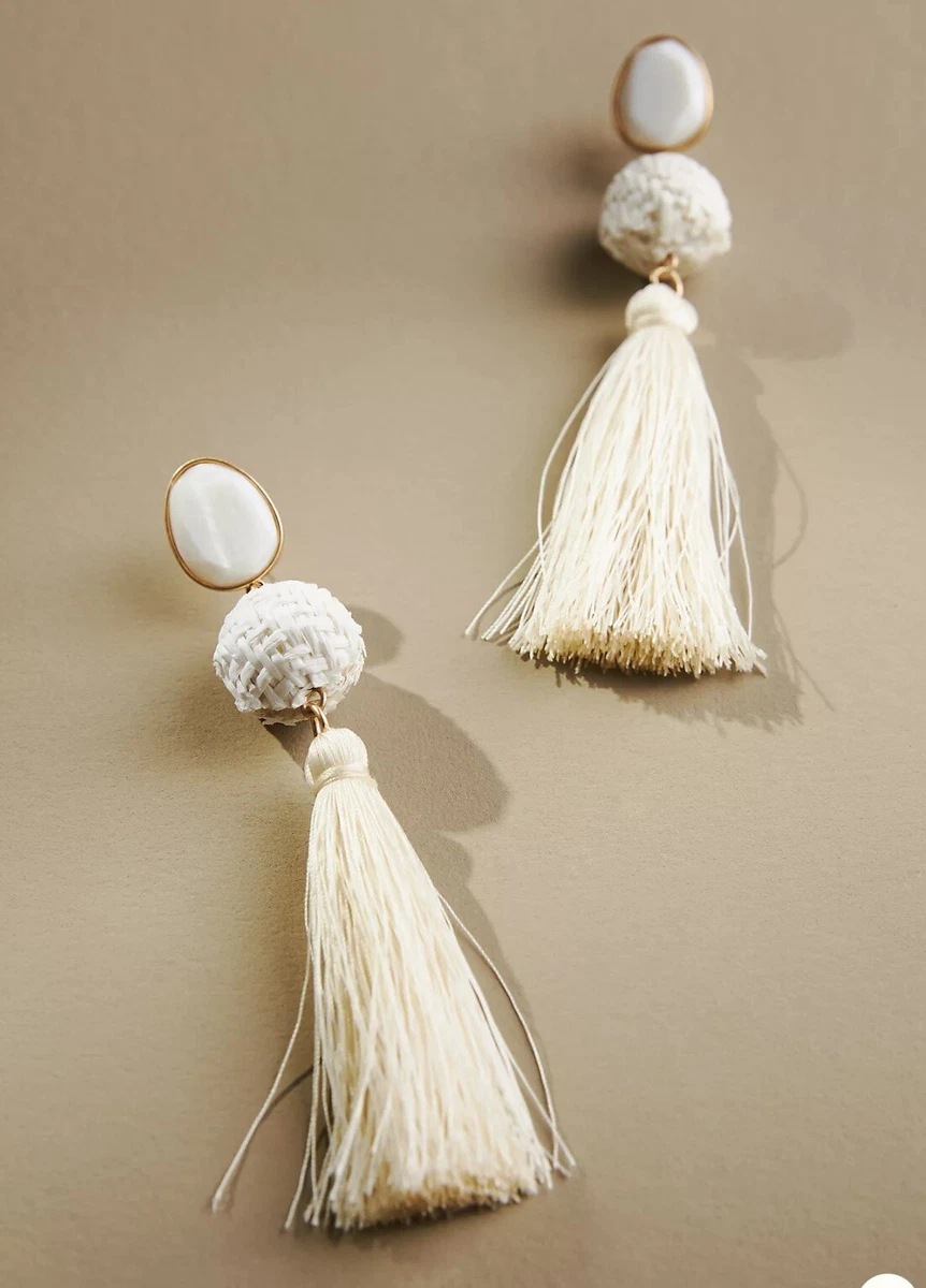 Anthropologie Raffia Tassel Earrings White eBay