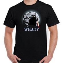 CAMISETA CAT WHAT, Halloween Hombre Bruja Negra Horror Asesino Divertida Unisex EXCELENTE