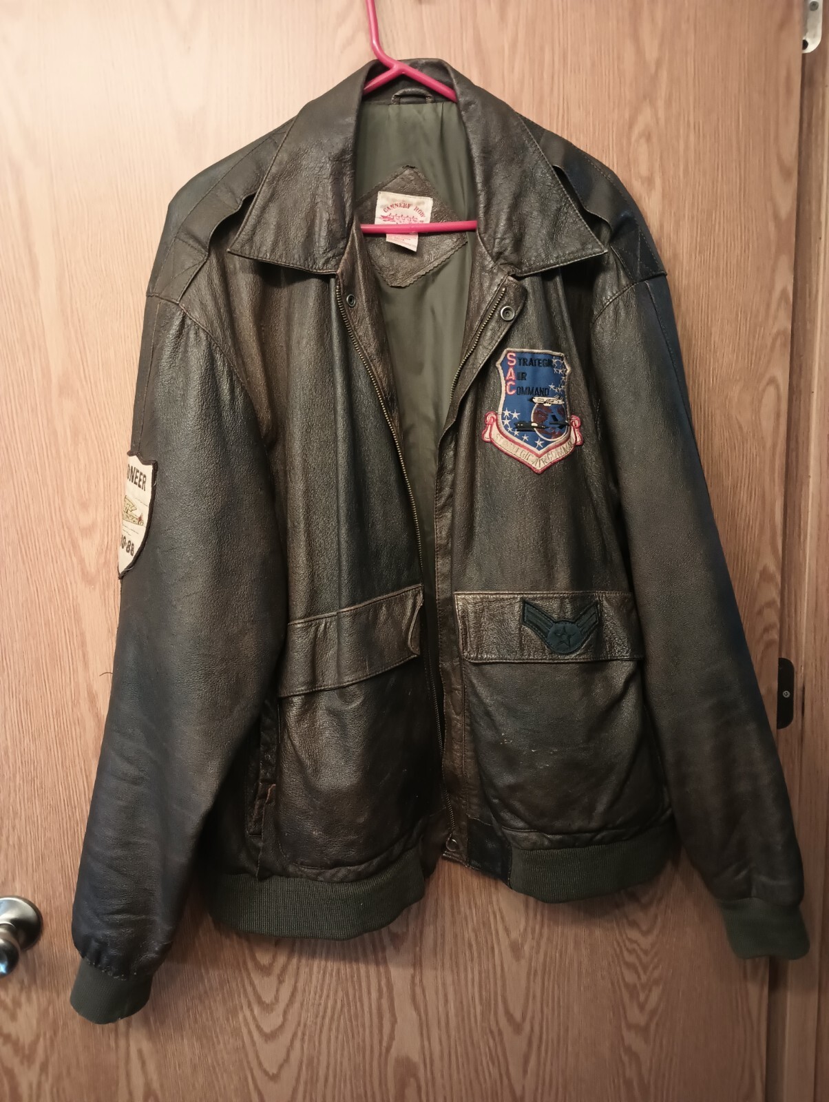 Giacca Vintage Flight In Pelle Ricamo Patched Canneria Volante Fila Cerniera Mancante