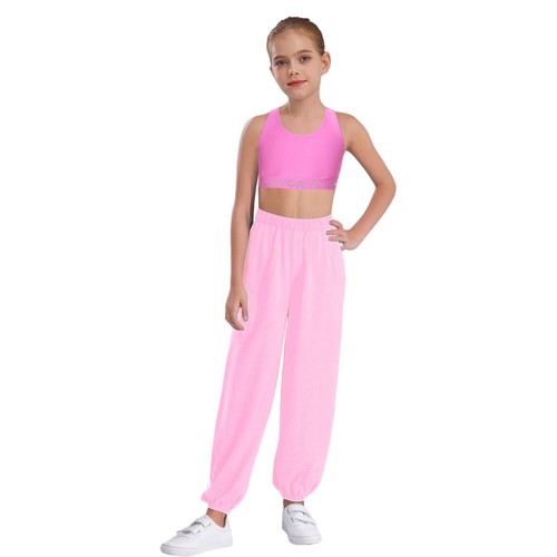 Kids Girls Tracksuit 2 Piece Vest And Trousers Athletic Sweatsuit Jogging Yoga - Picture 31 of 61