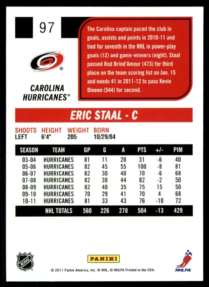 2011-12 Score Eric Staal #97 - Image 2 of 2