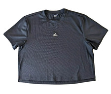 Adidas Women's Black Ribbed Crop Top Oversized Large XL Short Sleeve Pullover