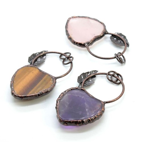 Vintage Crystal Heart Stone Pendant Amethyst Rose Quartz Charms Bohemia Jewelry - Picture 6 of 48