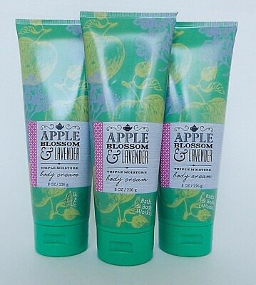 3 BATH & BODY WORKS APPLE BLOSSOM & LAVENDER TRIPLE MOISTURE BODY CREAM 8oz 226g