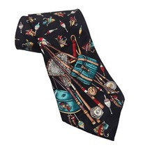 Zianetti Italian Silk Collection Tie Made in USA Fishing Lures Black Colorful
