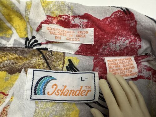 80s Islander Hawaiian Shirt Men L Gray Floral Geometric Abstract Hipster Rayon - Picture 12 of 15