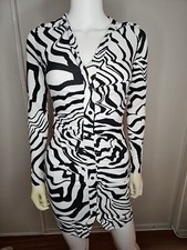 Zebra Print Dress Short Long Sleeve V Neck Size S or XS