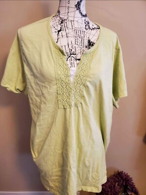 Basic Editions Womens Plus Size Blouse 4X Light Green Cotton Short Sleeve Casual