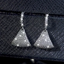 18k white gold made with SWAROVSKI crystal drop dangle curved fan stud earrings