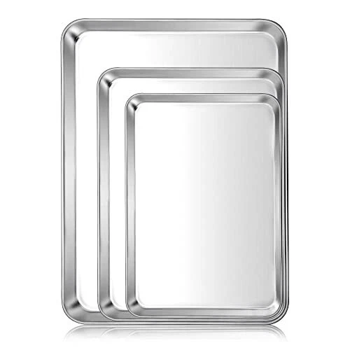 3 Pack Stainless Steel Baking Sheet Set Cookie Baking Pan for Cooking Roasting