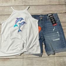 Girls Outfit Size XXL 18 . NWT Dolphin Tank And Bermuda Shorts. Mixed Brands.