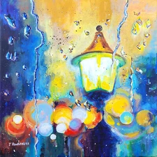 original acrylic painting  Rainy city New York on stretched canvas 12x12 in