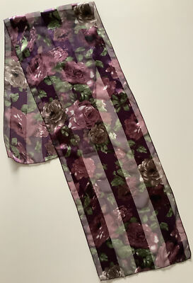    Ein lila & rosa Blumen Design Modern Vintage Damen Satin & Chiffon Schal