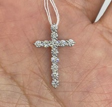 2Ct Round Cut Beautiful Diamond Cross Pendant 14K White Gold Over 18" Free Chain