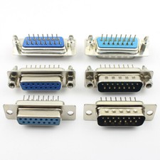 5pcs D-SUB DIP 15 Pin Round PCB Straight Connector Male Female Set Screw 2 Rows