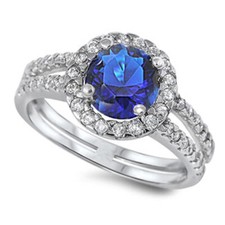 Blue CZ Polished Elegant Ring New .925 Sterling Silver Band Sizes 5-10