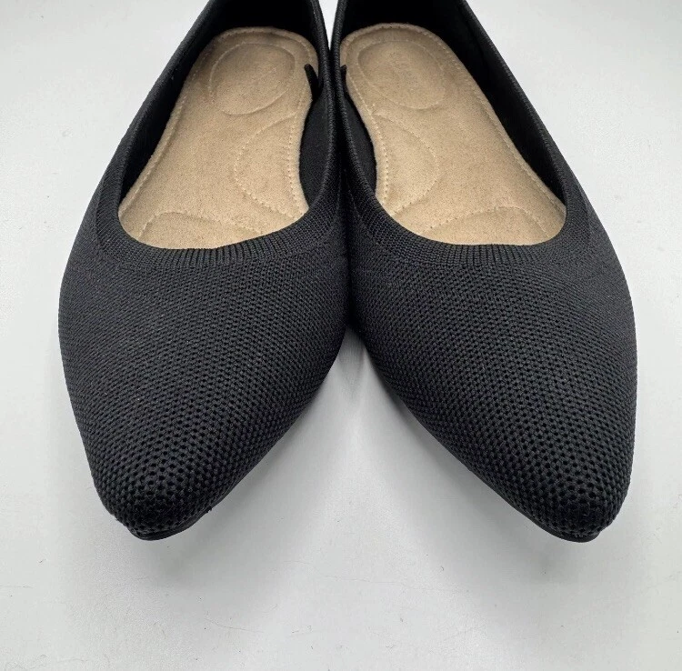 Sapatilhas de balé Old Navy pretas de malha macia tamanho 8 biqueira pontiaguda escritório carreira clássica - Imagem 2 de 4
